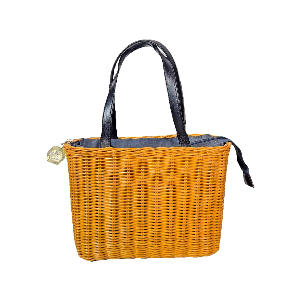 Jeanne Lottie Vintage Woven Rattan Bag with Top Handles